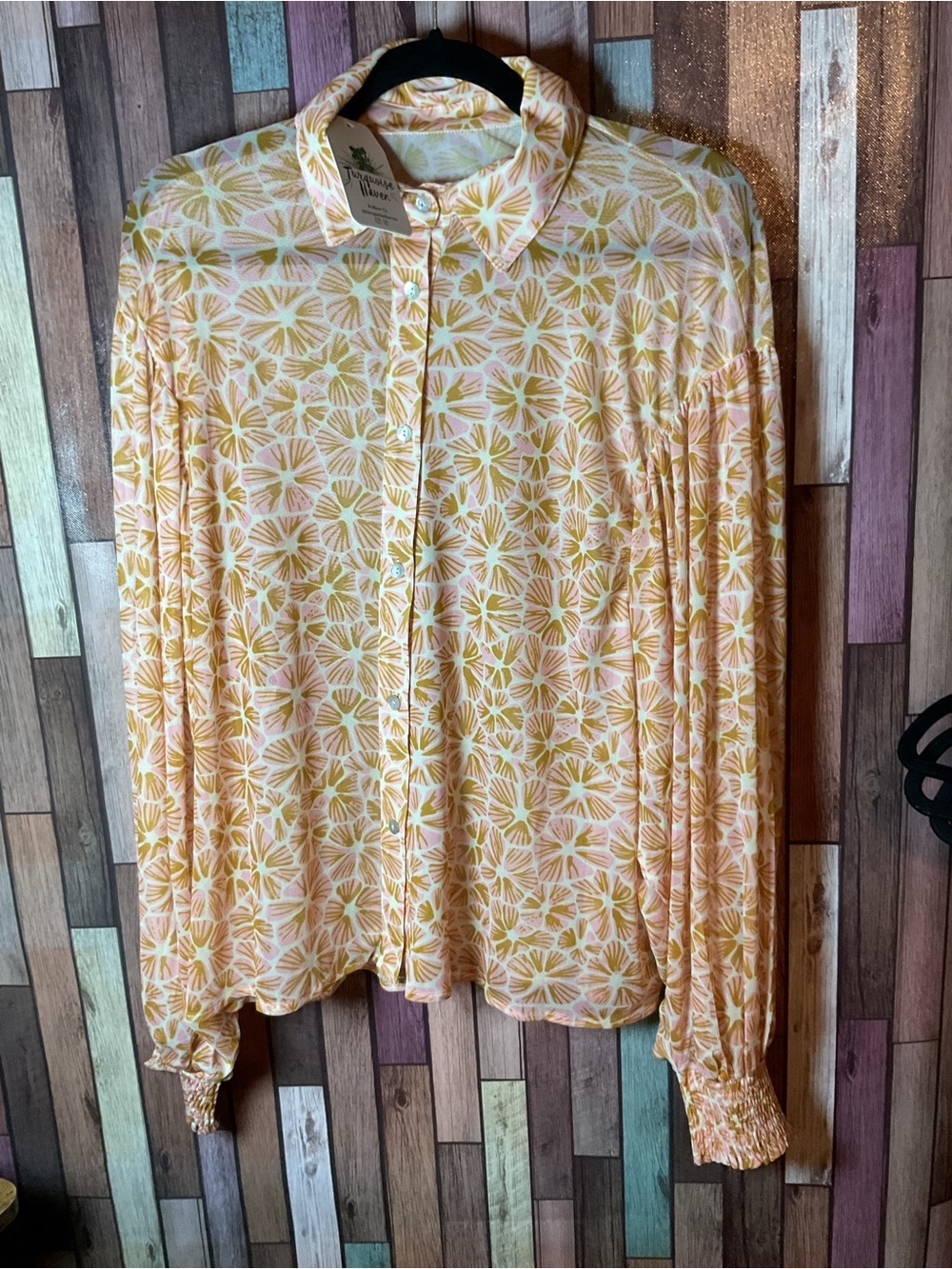 Retro Bloom Sheer Button Blouse By Turquoise Haven Size XL NWT